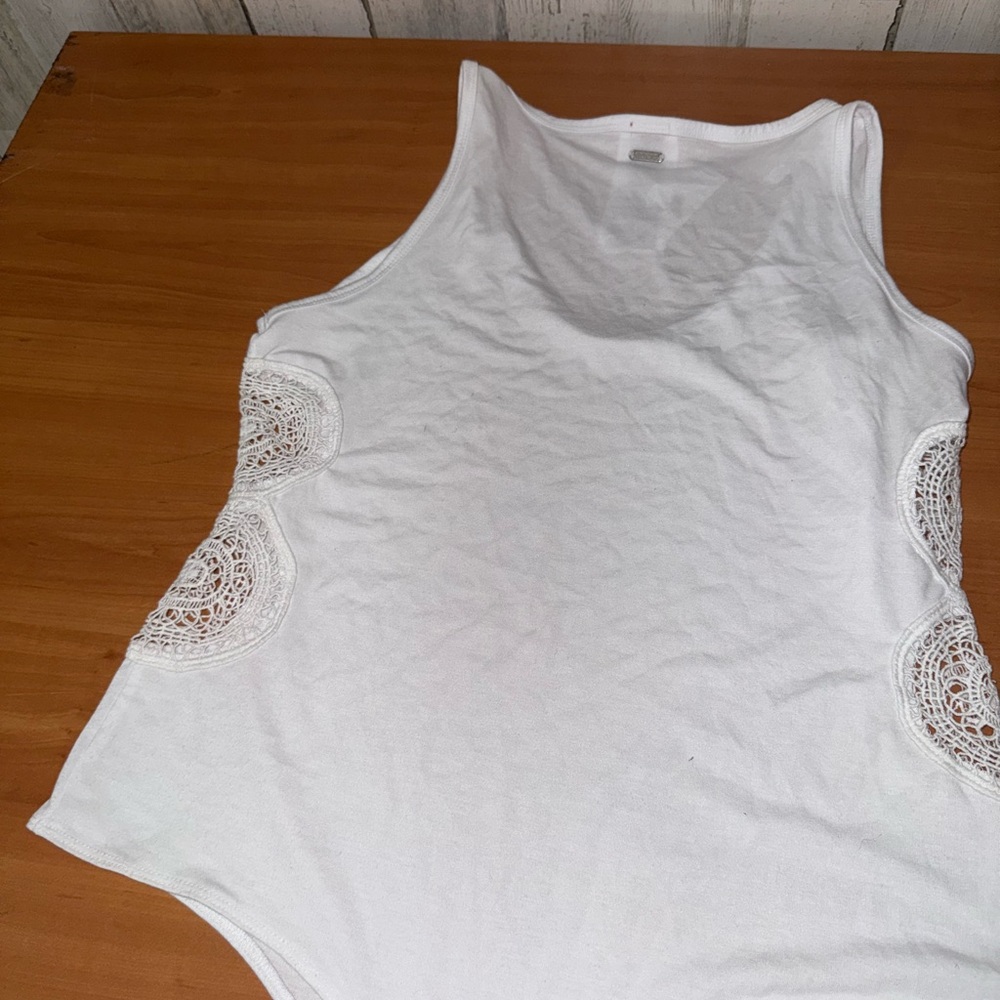 Guess White Tank Top with Lace Accents